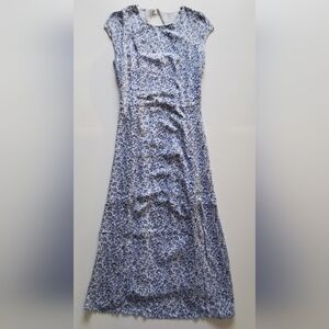 Danity Floral Pattern Blue White Cut Out Short Sleeve Midi Dress Banana Republic